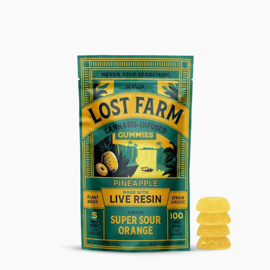 Lost Farm Gummies by Kiva - Pineapple 'Super Sour Orange' Live Resin Gummies | 100mg | 10ct | 10mg/ea - 1