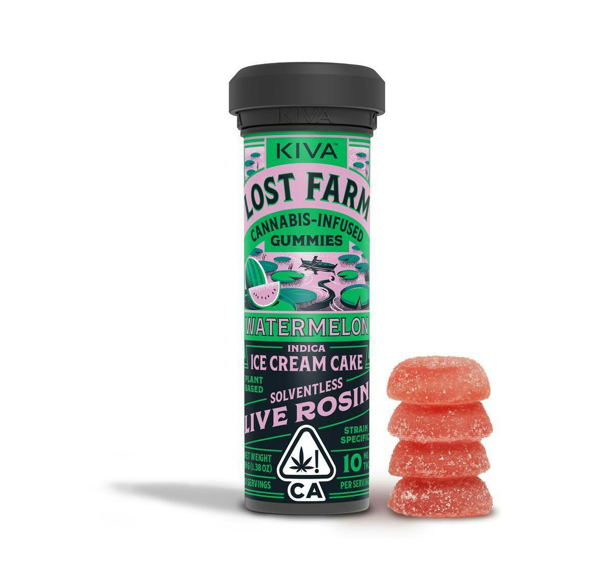 Lost Farm Gummies by Kiva - Watermelon 'Ice Cream Cake' Live Rosin Gummies | 100mg | 10ct | 10mg/ea - 1