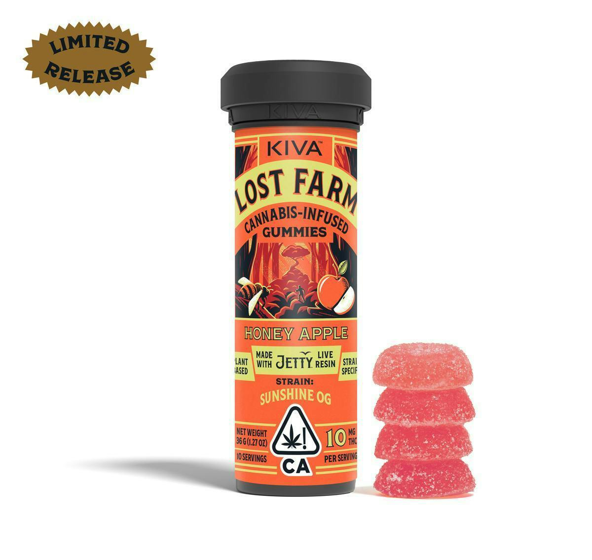 Lost Farm Gummies by Kiva - Jetty | Honey Apple 'Sunshine OG' Live Resin Chews | 100mg | 10ct | 10mg/ea - 1