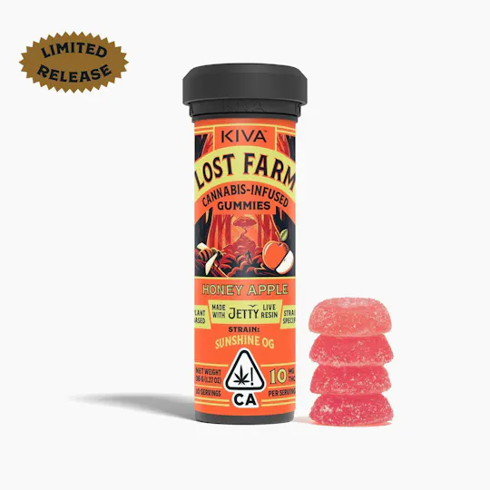 Lost Farm Gummies by Kiva - Jetty | Honey Apple 'Sunshine OG' Live Resin Chews | 100mg | 10ct | 10mg/ea - 1