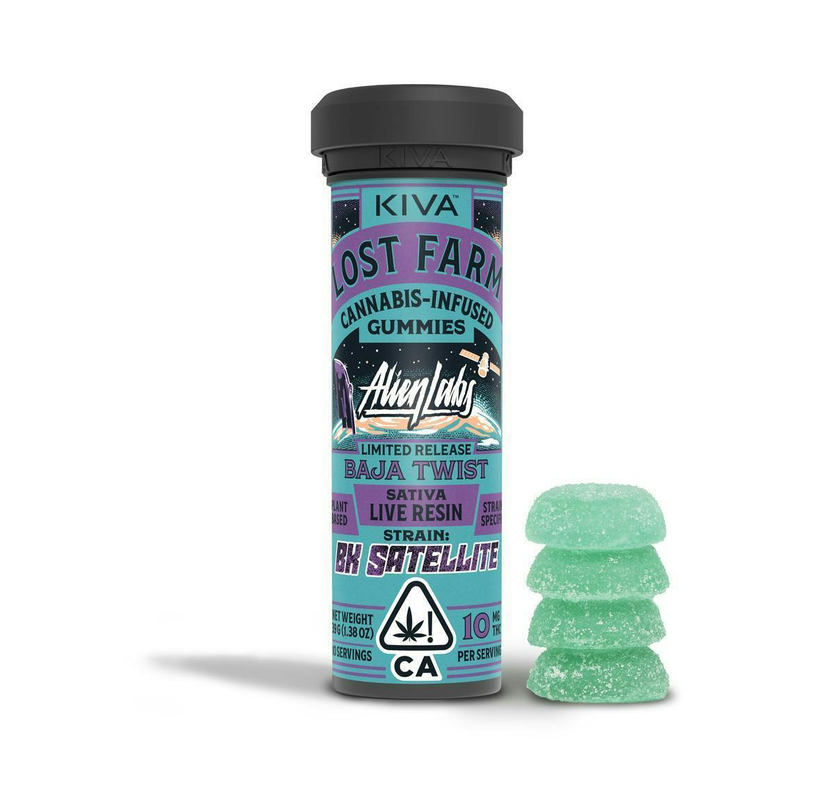 Lost Farm Gummies by Kiva - Baja Twist 'BK Satellite' Live Resin Gummies | 100mg | 10ct | 10mg/ea - 1