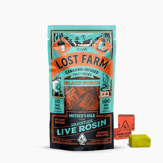 Lost Farm Gummies by Kiva - Island Punch 'Mother's Milk' Live Rosin Chews | 100mg | 10ct | 10mg/ea - 1
