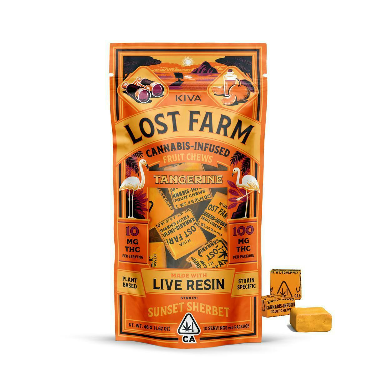 Lost Farm Gummies by Kiva - Tangerine 'Sunset Sherbert' Live Resin Chews | 100mg | 10ct | 10mg/ea - 1