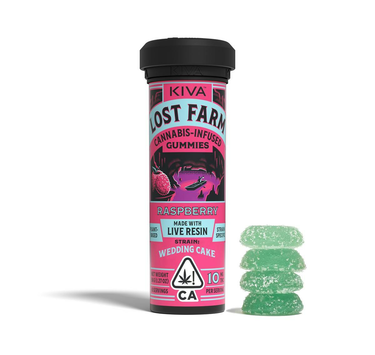 Lost Farm Gummies by Kiva - Raspberry 'Wedding Cake' Live Resin Gummies | 100mg | 10ct | 10mg/ea - 1