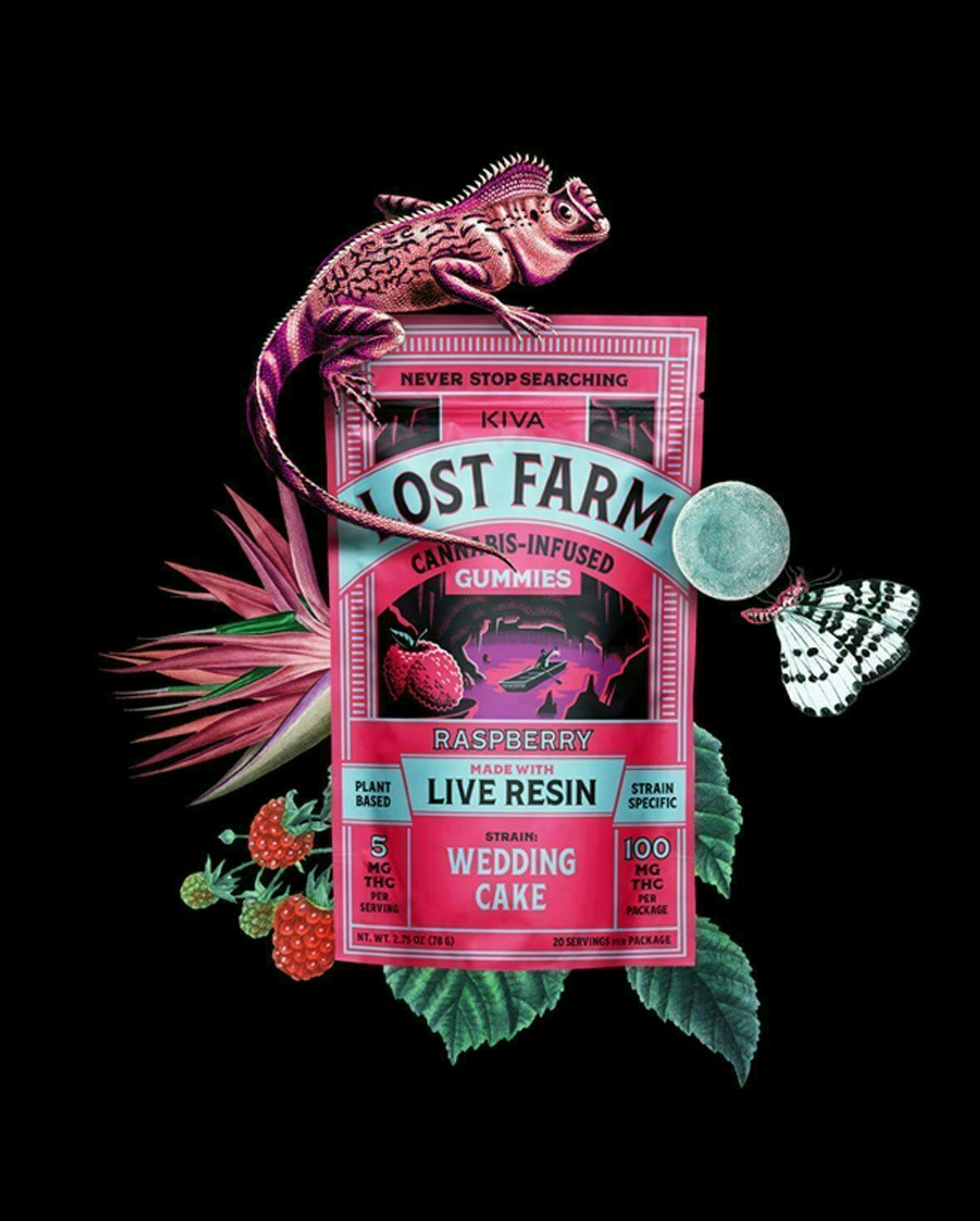Lost Farm Gummies by Kiva - Raspberry 'Wedding Cake' Live Resin Chews | 100mg | 10ct | 10mg/ea - 1