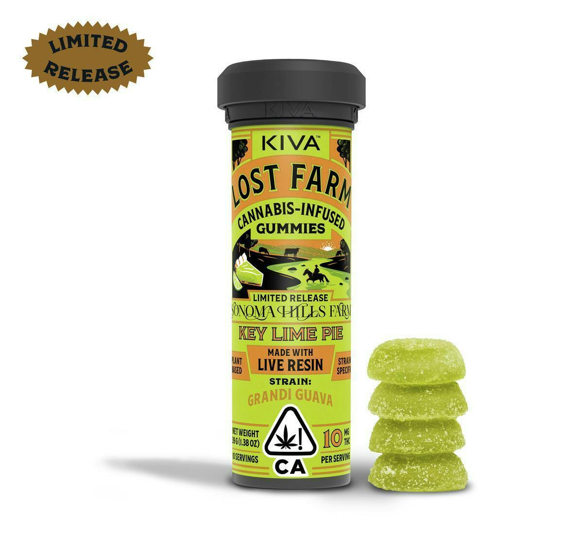 Lost Farm Gummies by Kiva - Key Lime Pie 'Grandi Guava' Live Resin Gummies | 100mg | 10ct | 10mg/ea - 1
