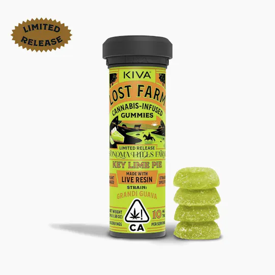 Lost Farm Gummies by Kiva - Key Lime Pie 'Grandi Guava' Live Resin Gummies | 100mg | 10ct | 10mg/ea - 1