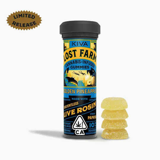 Lost Farm Gummies by Kiva - Golden Pineapple 'Papaya'' Live Rosin Gummies | 100mg | 10ct | 10mg/ea - 1