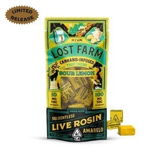 Lost Farm Gummies by Kiva - Lost Farm | Sour Lemon 'Amarelo' Live Rosin Chews | 100mg | 10ct | 10mg/ea - 1