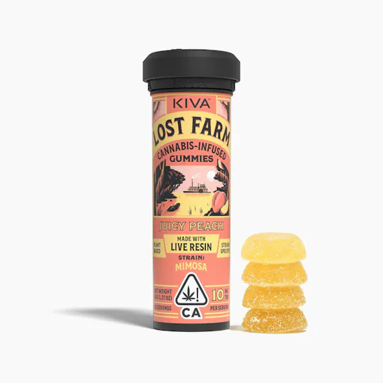 Lost Farm Gummies by Kiva - Juicy Peach 'Mimosa' Live Resin Gummies | 100mg | 10ct | 10mg/ea - 1