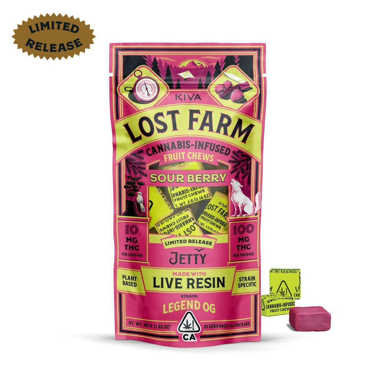Lost Farm Gummies by Kiva - Jetty | Sour Berry 'Legend OG' Live Resin Chews | 100mg | 10ct | 10mg/ea - 1
