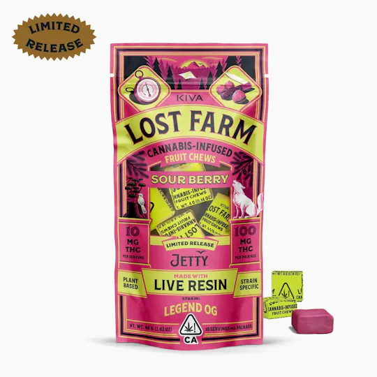 Lost Farm Gummies by Kiva - Jetty | Sour Berry 'Legend OG' Live Resin Chews | 100mg | 10ct | 10mg/ea - 1