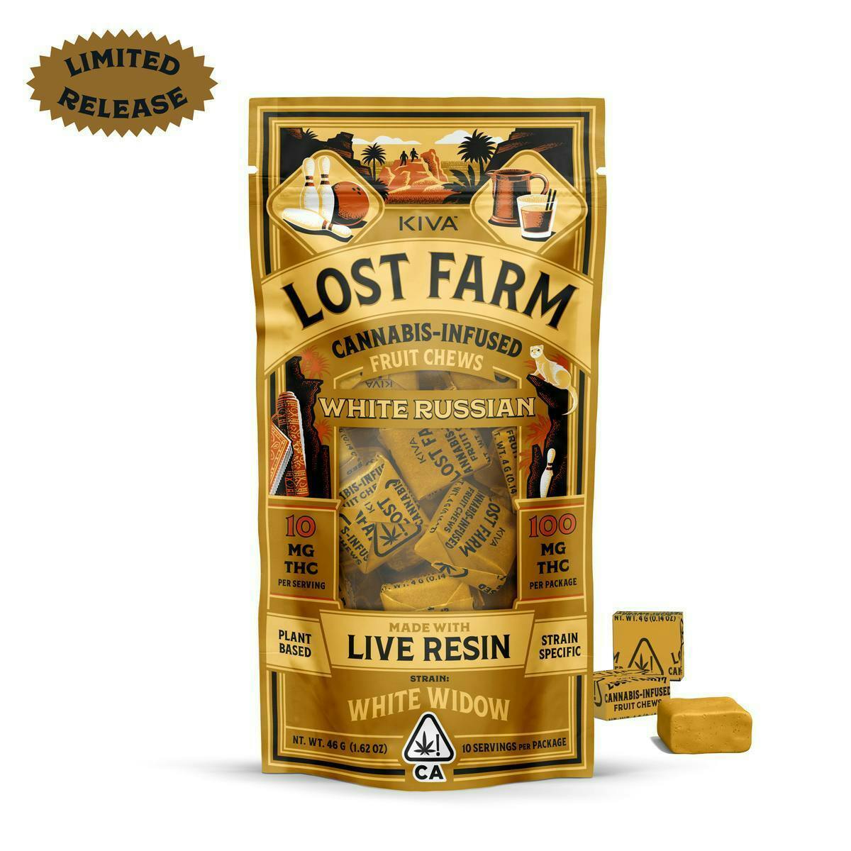 Lost Farm Gummies by Kiva - White Russian 'White Widow' Live Resin Chews | 100mg | 10ct | 10mg/ea - 1