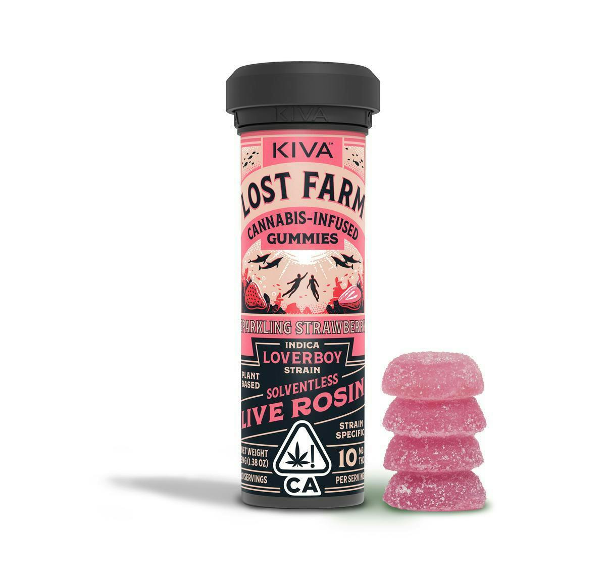 Lost Farm Gummies by Kiva - Sparkling Strawberry 'Loverboy' Live Rosin Gummies | 100mg | 10ct | 10mg/ea - 1