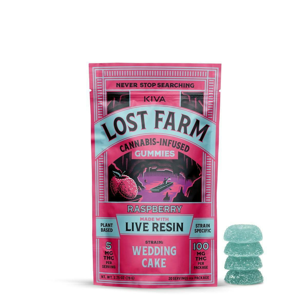 Lost Farm Gummies by Kiva - Raspberry 'Wedding Cake' Live Resin Gummies | 100mg | 20ct | 5mg/ea - 1