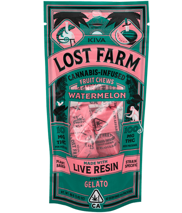 Lost Farm Gummies by Kiva - Watermelon 'Gelato' Live Resin Chews | 100mg | 10ct | 10mg/ea - 1