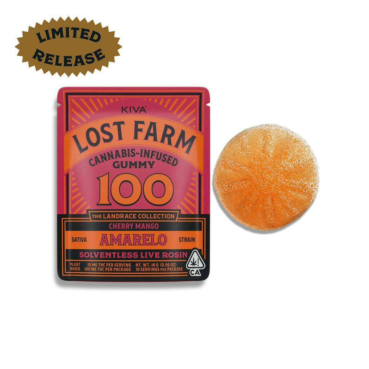 Lost Farm Gummies by Kiva - Cherry Mango 'Amarelo' Live Rosin Gummy | 100mg - 1