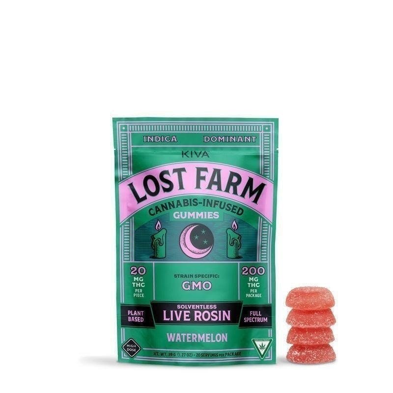 Lost Farm Gummies by Kiva - Watermelon 'GMO' Live Rosin Gummies | 100mg | 10ct | 10mg/ea - 1