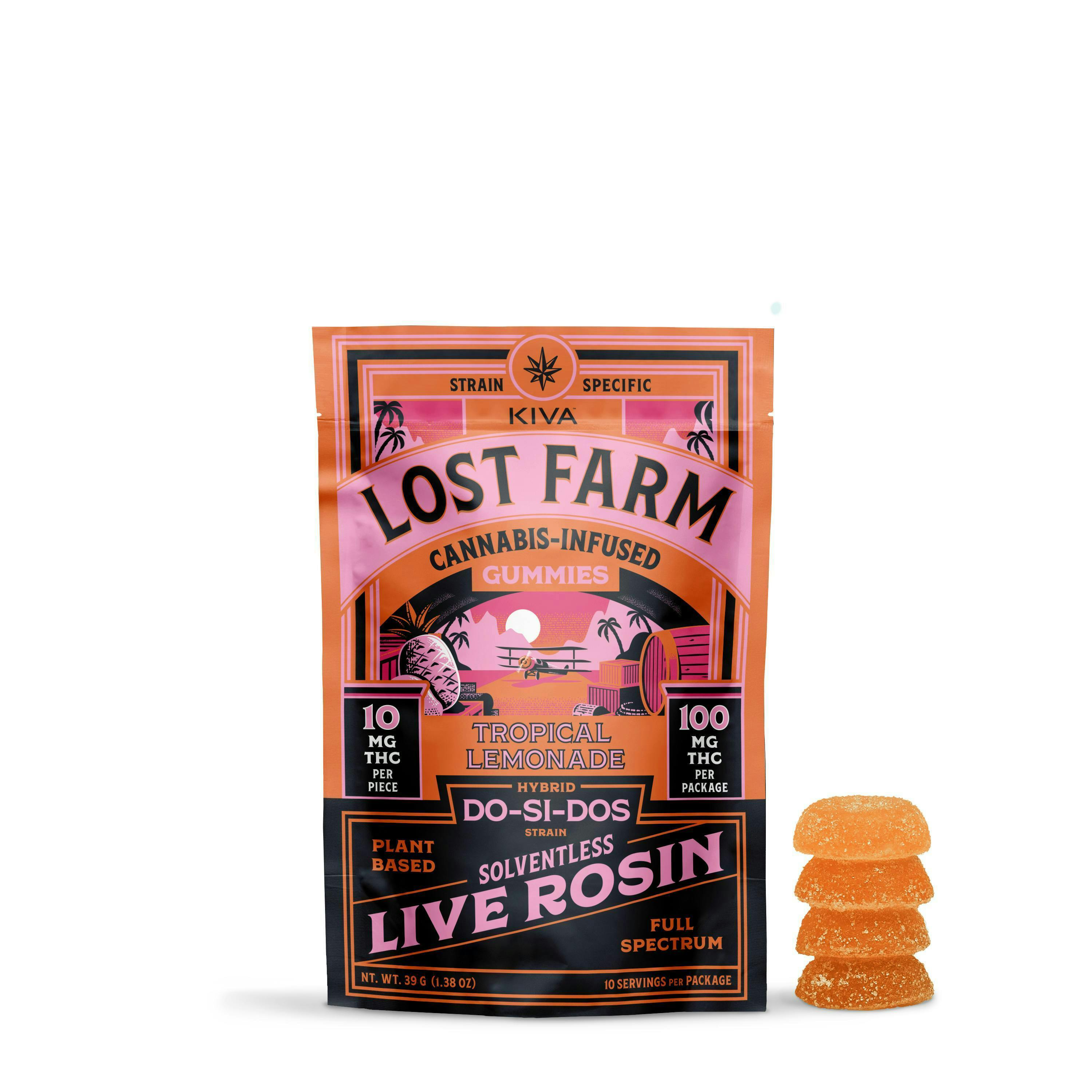 Lost Farm Gummies by Kiva - Tropical Lemonade 'Do-Si-Dos' Live Rosin Gummies | 100mg | 10ct | 10mg/ea - 1