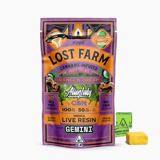 Lost Farm Gummies by Kiva - Gemini' Live Resin Chews | | 100mg:50mg | 10ct | 10mg THC:5mg CBN - 1