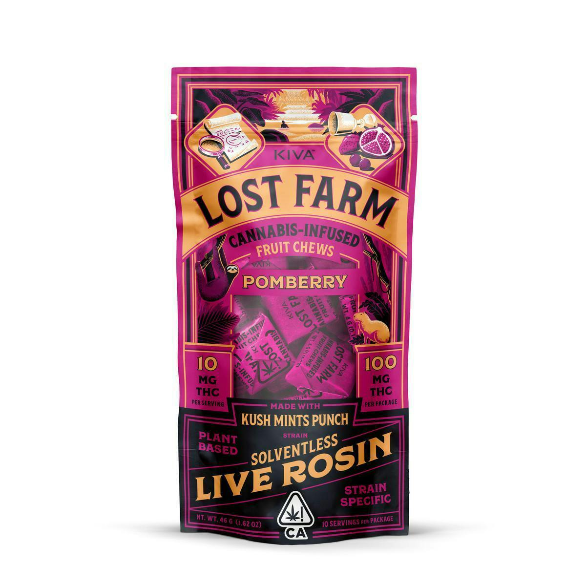Lost Farm Gummies by Kiva - Pomberry 'Kush Mints Punch' Live Rosin Chews | 100mg | 10ct | 10mg/ea - 1