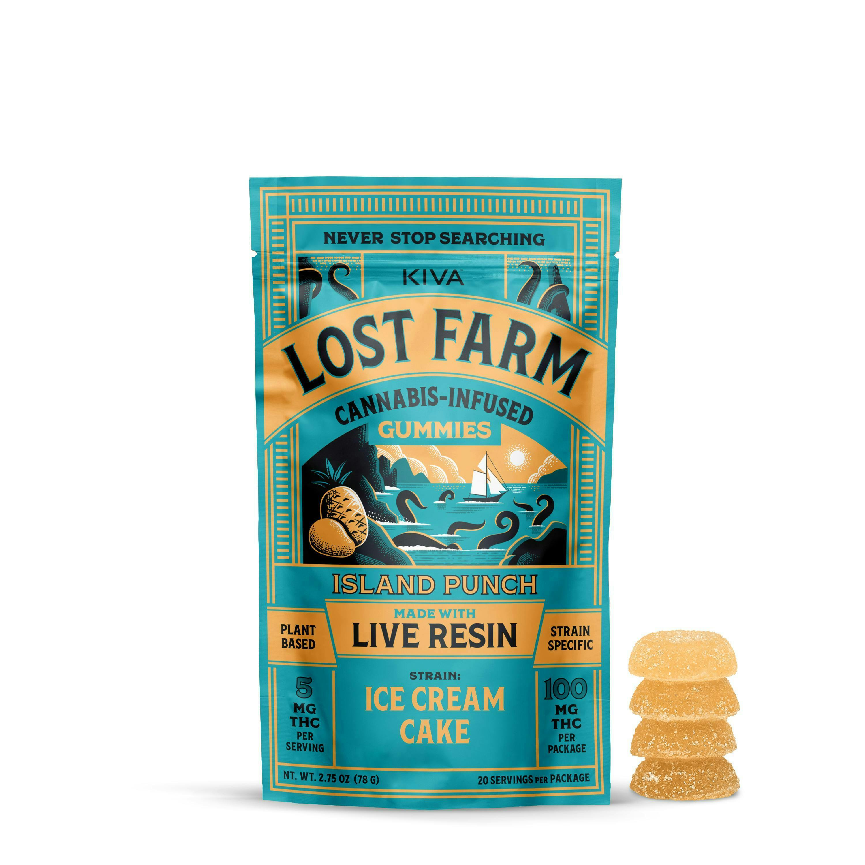 Lost Farm Gummies by Kiva - Island Punch 'Ice Cream Cake' Live Resin Gummies | 100mg | 20ct | 5mg/ea - 1