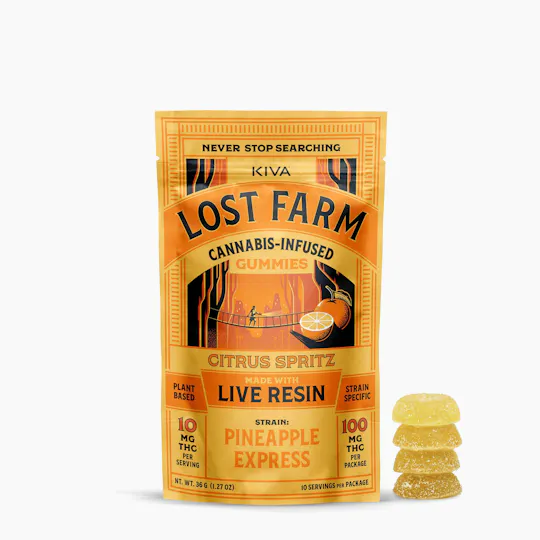 Lost Farm Gummies by Kiva - Citrus Spritz Pineapple Express Live Resin Gummies | 100mg | 10ct | 10mg/ea - 1