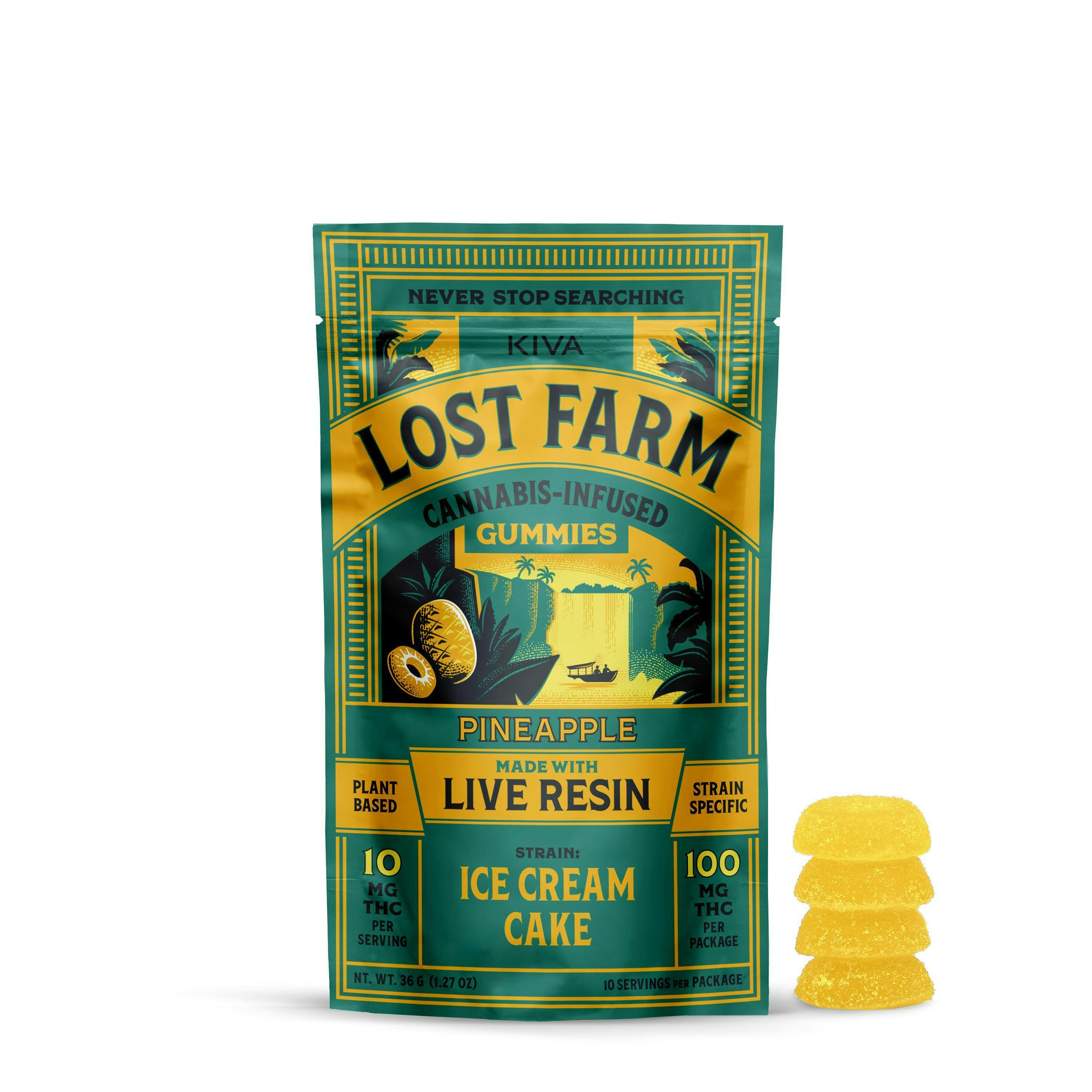 Lost Farm Gummies by Kiva - Pineapple 'Ice Cream Cake' Live Resin Gummies | 100mg | 10ct | 10mg/ea - 1