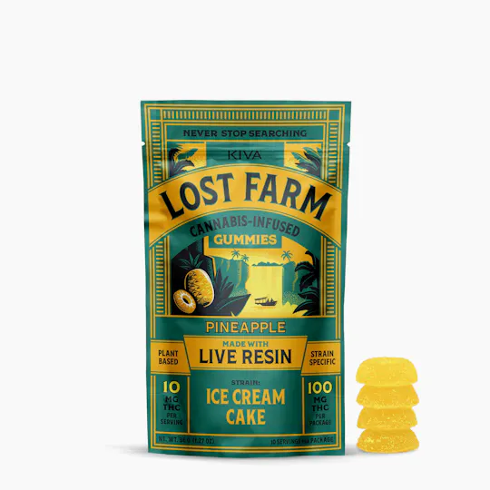 Lost Farm Gummies by Kiva - Pineapple 'Ice Cream Cake' Live Resin Gummies | 100mg | 10ct | 10mg/ea - 1
