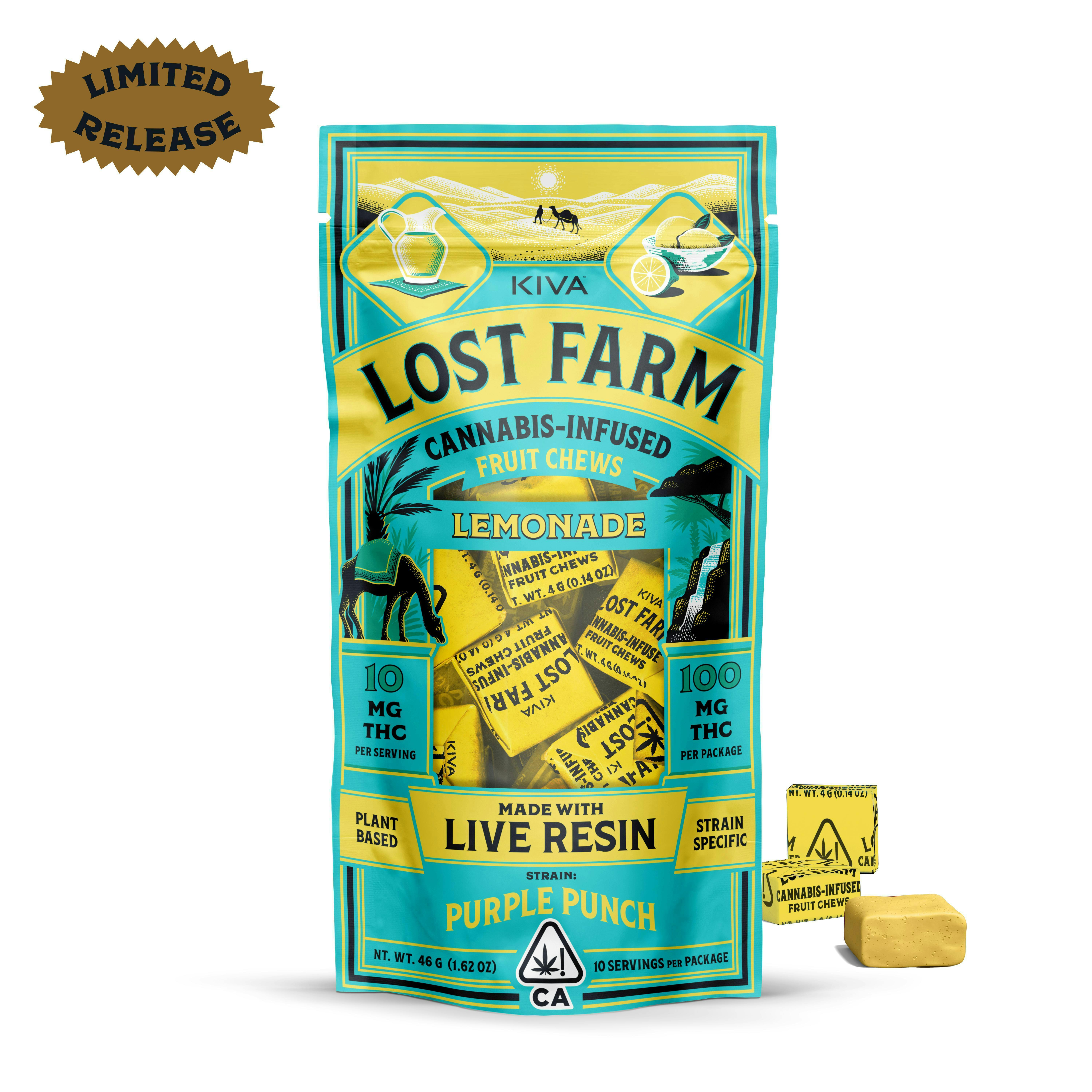 Lost Farm Gummies by Kiva - Lemonade 'Purple Punch' Live Resin Chews | 100mg | 10ct | 10mg/ea - 1