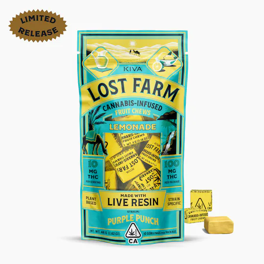 Lost Farm Gummies by Kiva - Lemonade 'Purple Punch' Live Resin Chews | 100mg | 10ct | 10mg/ea - 1