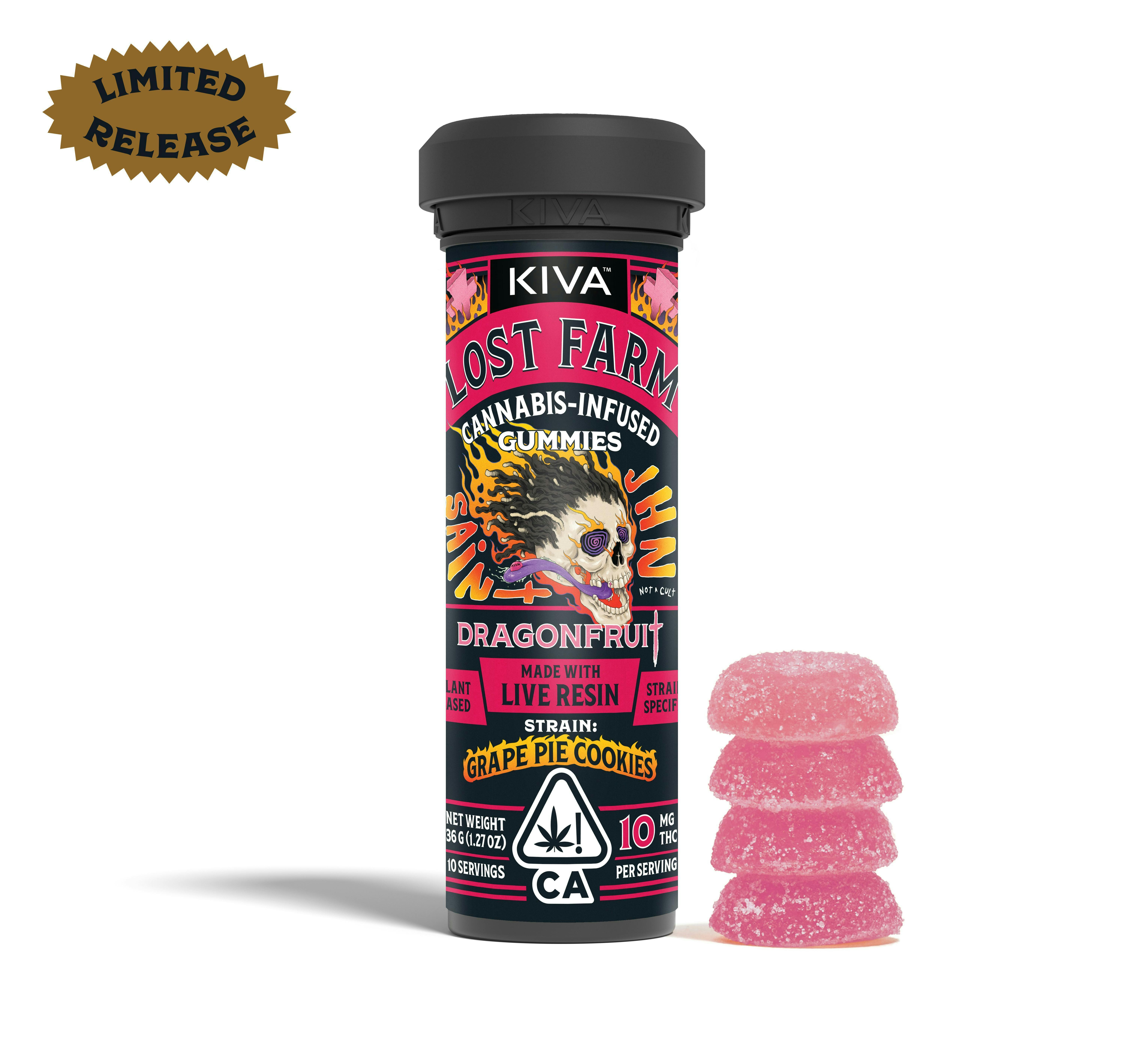 Lost Farm Gummies by Kiva - Dragonfruit 'Grape Pie Cookies' Live Resin Gummies | 100mg | 10ct | 10mg/ea - 1