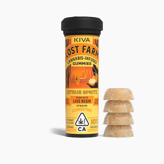 Lost Farm Gummies by Kiva - Citrus Spritz 'Clementine' Live Resin Gummies | 100mg | 10ct | 10mg/ea - 1