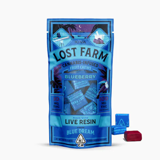 Lost Farm Gummies by Kiva - Blueberry 'Blue Dream' Live Resin Chews | 100mg | 10ct | 10mg/ea - 1