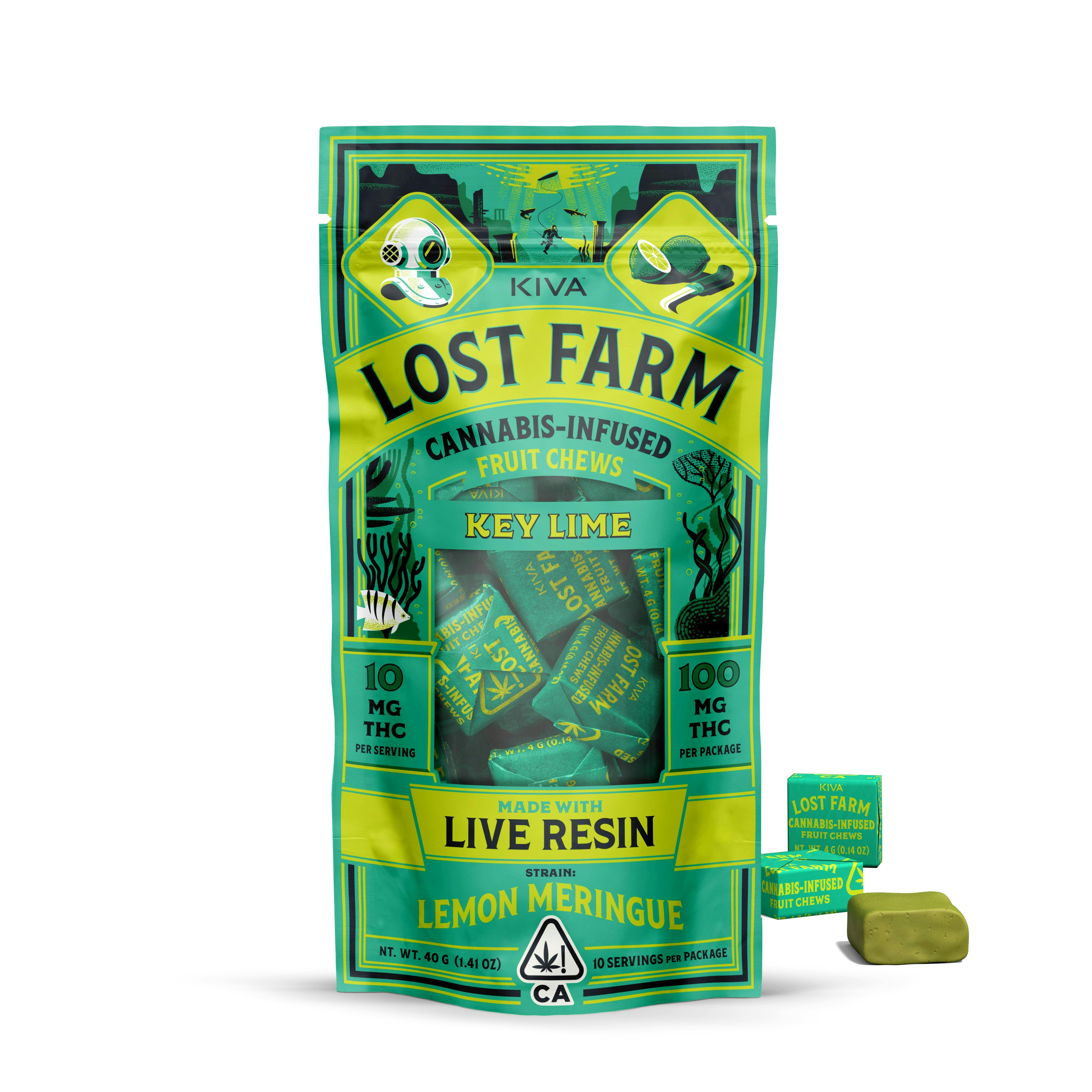 Lost Farm Gummies by Kiva - Key Lime 'Lemon Meringue' Live Resin Chews | 100mg | 10ct | 10mg/ea - 1