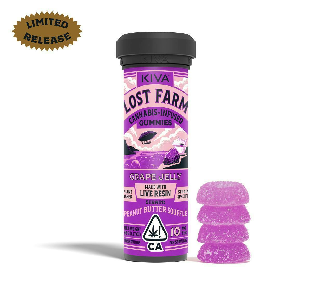 Lost Farm Gummies by Kiva - 'Peanut Butter Souffle' Live Resin Gummies | 100mg | 10ct | 10mg/ea - 1