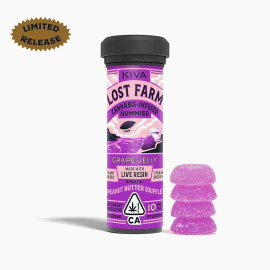 Lost Farm Gummies by Kiva - 'Peanut Butter Souffle' Live Resin Gummies | 100mg | 10ct | 10mg/ea - 1