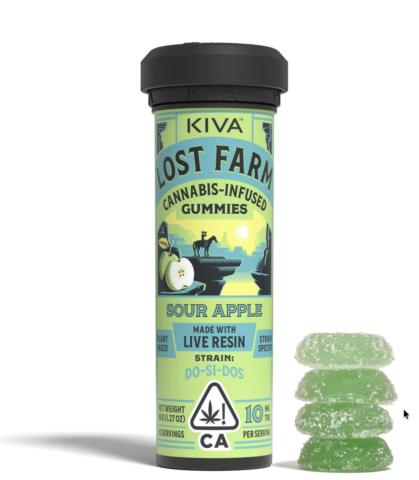Lost Farm Gummies by Kiva - Sour Apple 'Do-Si-Dos' Live Resin Gummies | 100mg | 10ct | 10mg/ea - 1