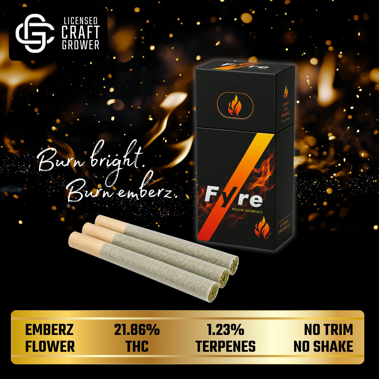 Realeaf Botanicals - Fyre OG Uninfused Emberz Pre-Rolls 3-Pack 3.0g - 1