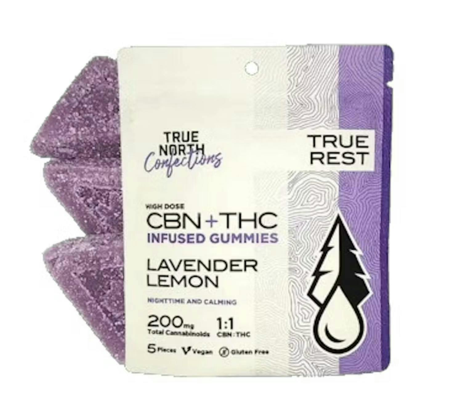 True North Collective MI - True North | Lavender Lemon 1:1 THC:CBN Gummies | 200mg | 5ct | 40mg/ea - 1