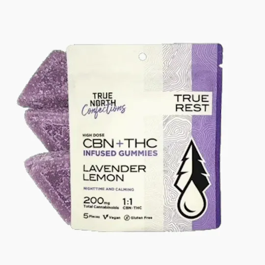 True North Collective MI - True North | Lavender Lemon 1:1 THC:CBN Gummies | 200mg | 5ct | 40mg/ea - 1