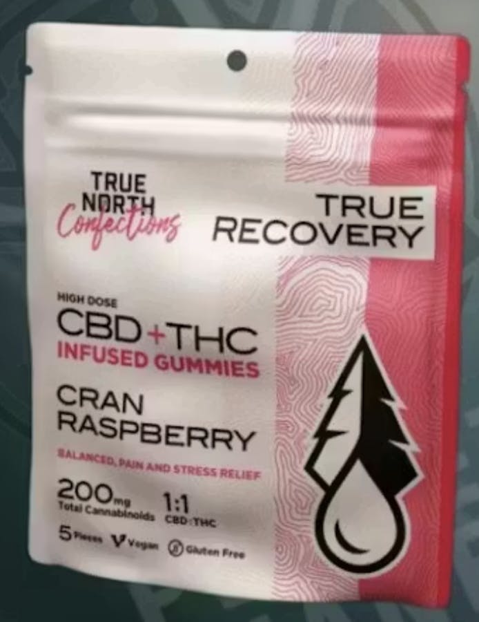 True North Collective MI - True North | Cran Raspberry 1:1 THC:CBD Gummies | 200mg | 5ct | 40mg/ea - 1