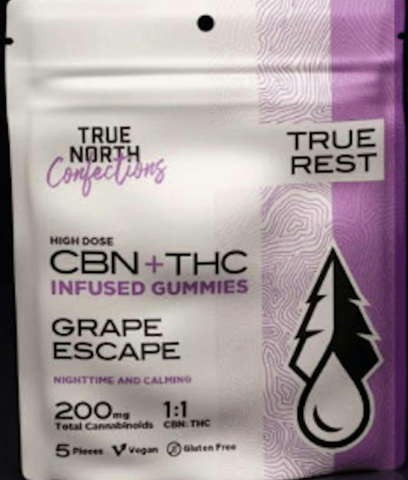 True North Collective MI - True North | Grape Escape CBN:THC 1:1 Gummies | 200mg | 5ct | 40mg/ea - 1