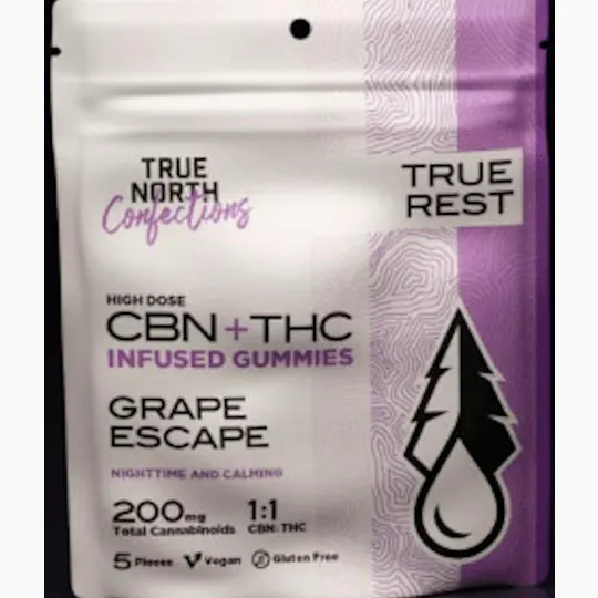 True North Collective MI - True North | Grape Escape CBN:THC 1:1 Gummies | 200mg | 5ct | 40mg/ea - 1