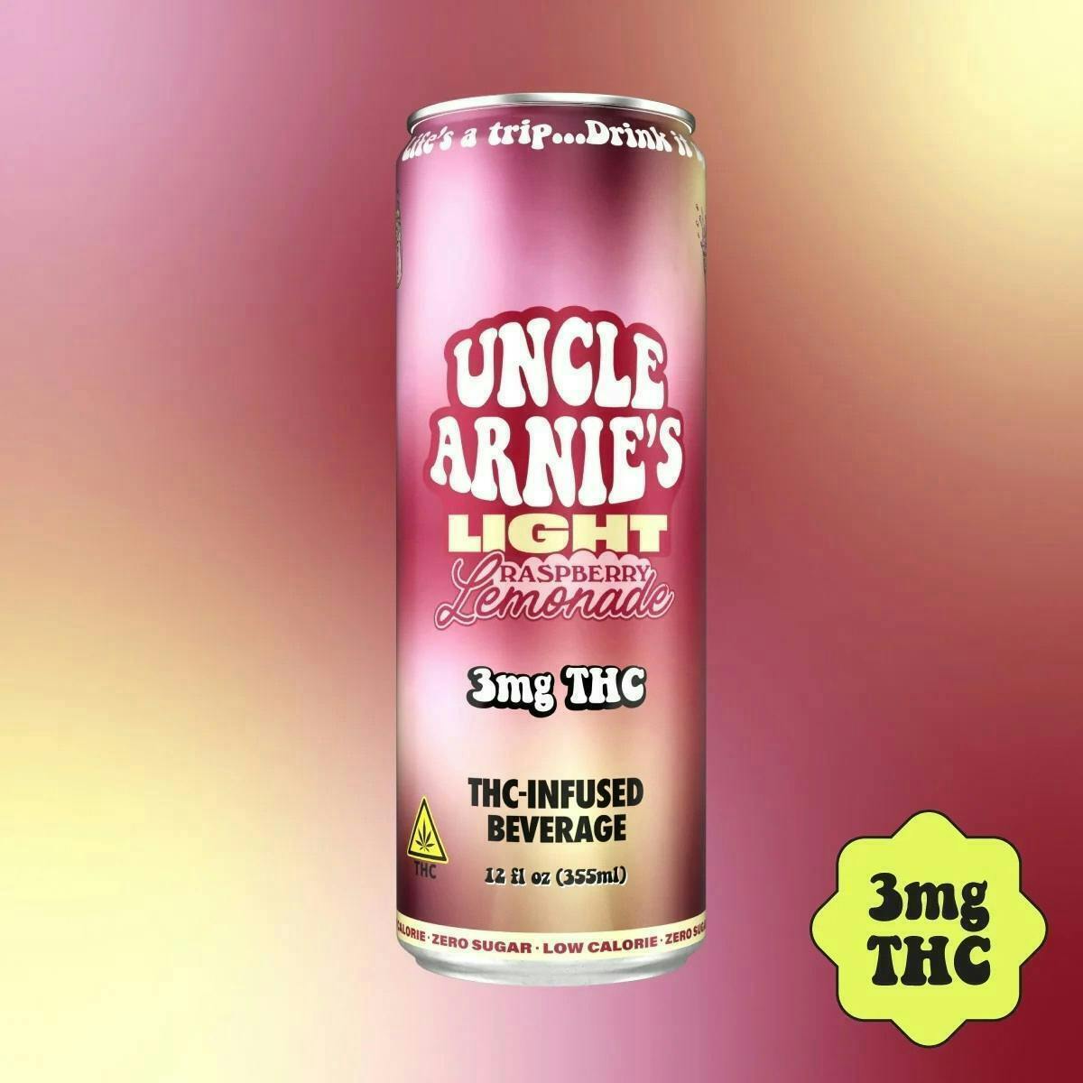 Uncle Arnies - Arnie Light | Raspberry Lemonade | Non-Carbonated | 3mg/ea | 12oz | 12pk - 1