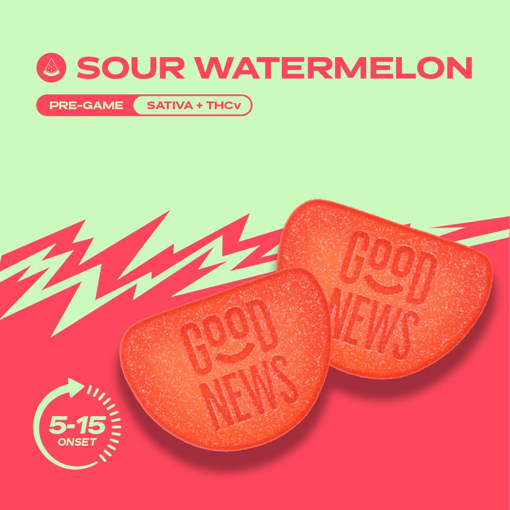 Good News - Good News | Pre-Game | Sour Watermelon Gummies | 100mg | 20ct | 5mg/ea - 1