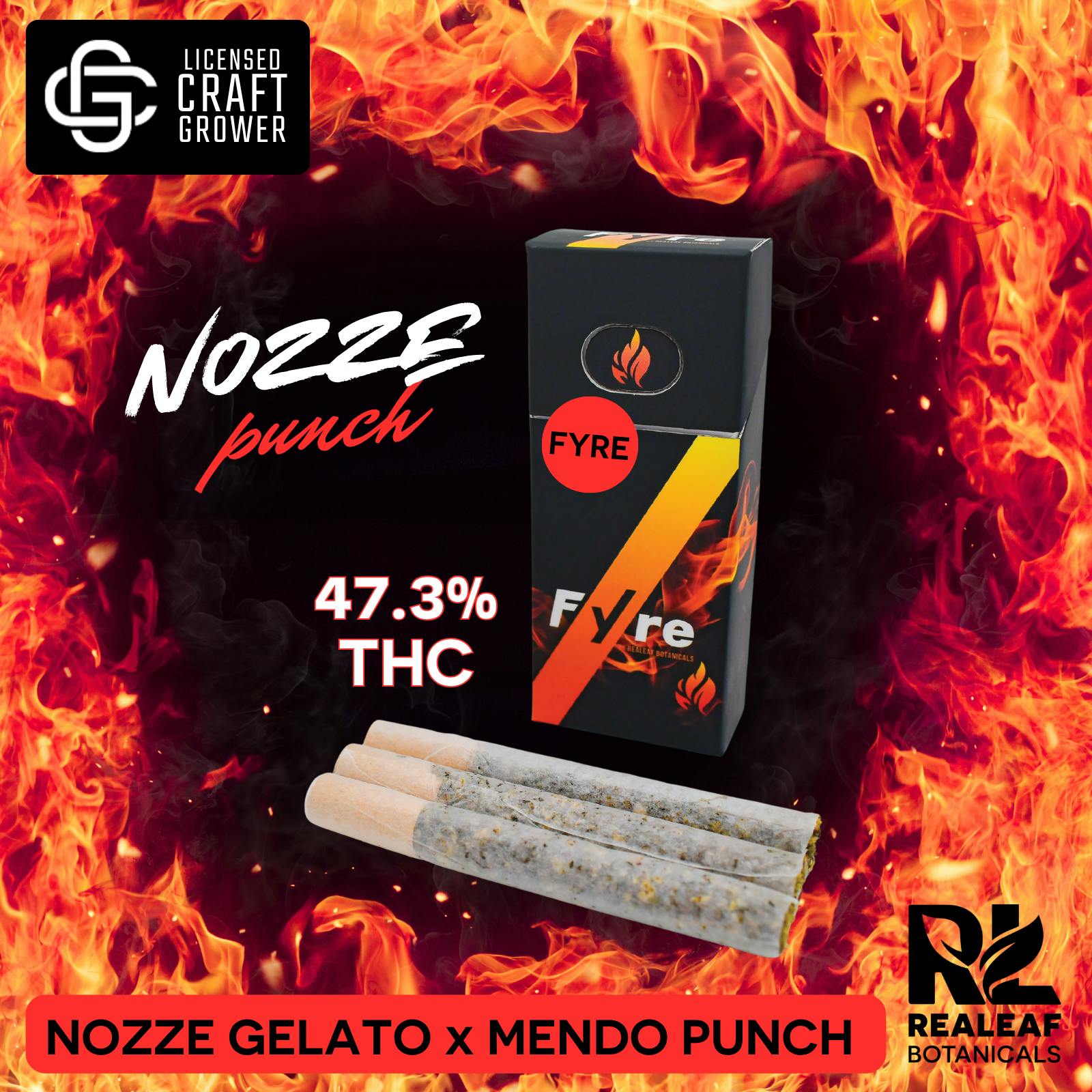 Realeaf Botanicals - Fyre Infused Nozze Punch Pre-Rolls 3-Pack 3.0g - 1