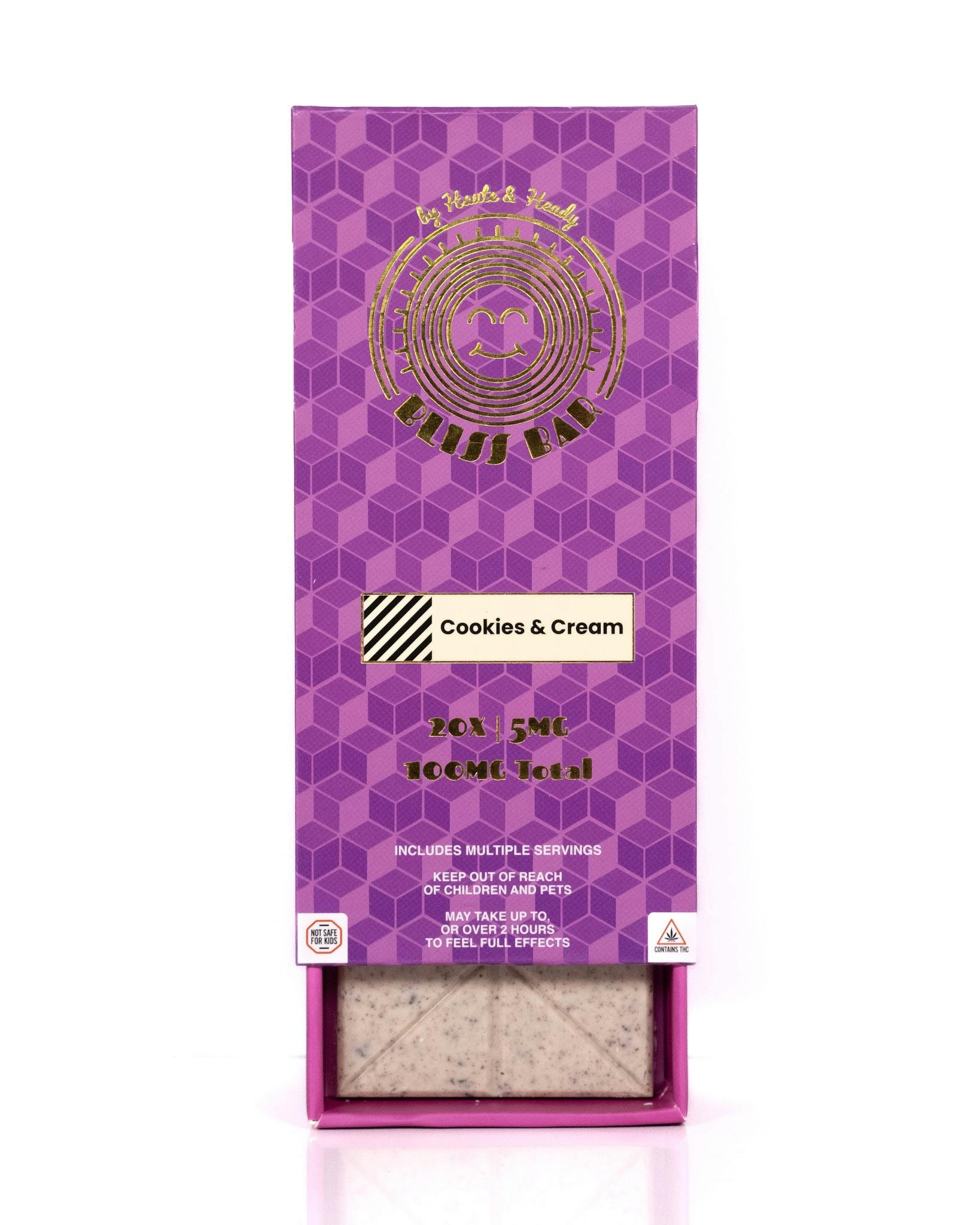 Haute & Heady - Bliss Bar | Cookies & Cream Chocolates | 100mg | 20ct | 5mg/ea - 1