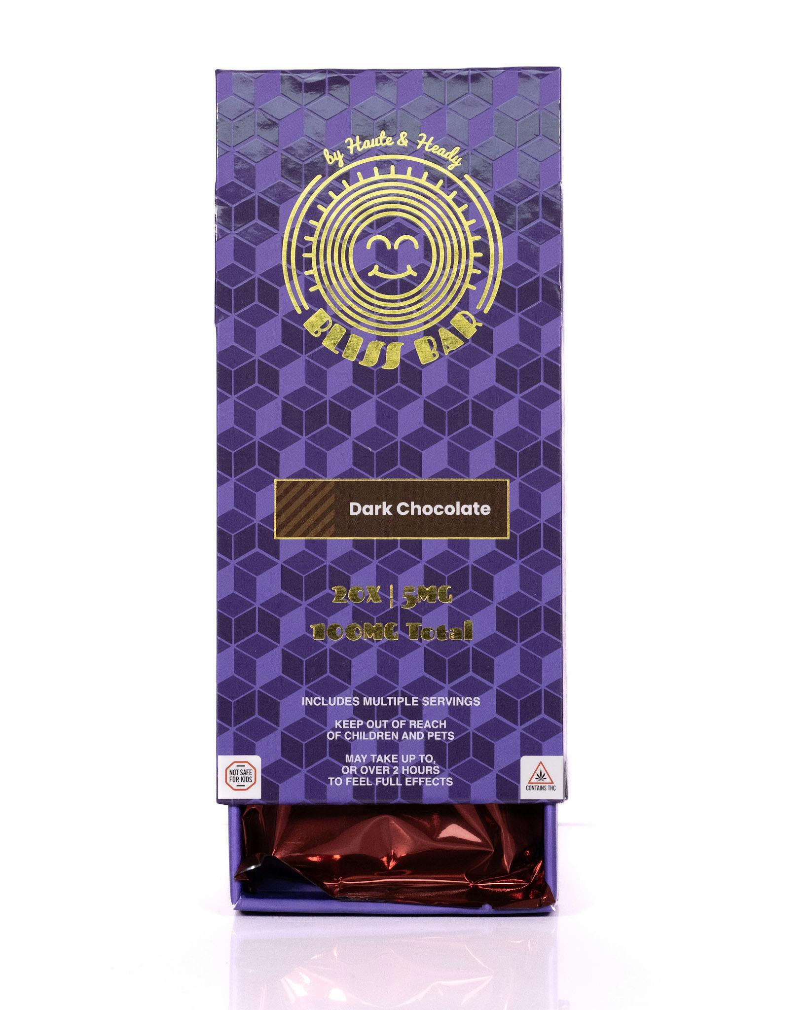 Haute & Heady - Bliss Bar | Dark Chocolate Chocolates | 100mg | 20ct | 5mg/ea - 1