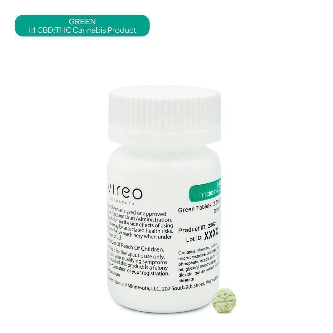 Vireo - Green | 1:1 Capsules | THC:CBD 70mg:70mg | 30ct | 2.5mg:2.5mg each - 1